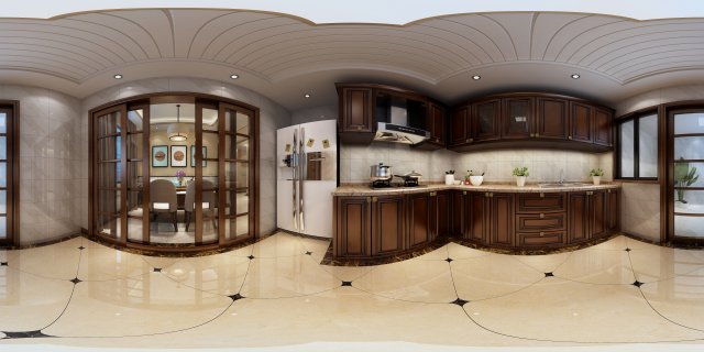 Panoramic antique Chinese style kitchen with kitchen Space 11 3D Model