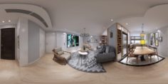Panorama Nordic style living room dining room 03 3D Model
