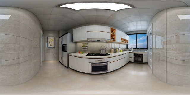 Panoramic contemporary style dining room kitchen space 09 3D Model