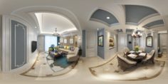 Panoramic American Style Living Room Restaurant Space 09 3D Model