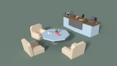 Low Poly Cartoony Office Reception 3D Model