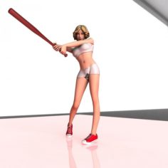 Girl with a baseball bat 3D Model