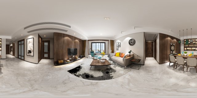 Panorama Scandinavian Style Living Room Restaurant Space 19 3D Model