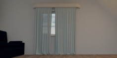 Light striped cotton curtains and wooden cornice 3D Model