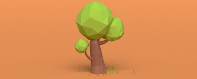 Low poly wood rock grass 3D Model