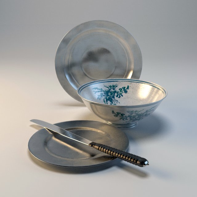 Plates and knife from still life 3D Model