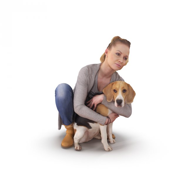 Girl with beagle 3D Model