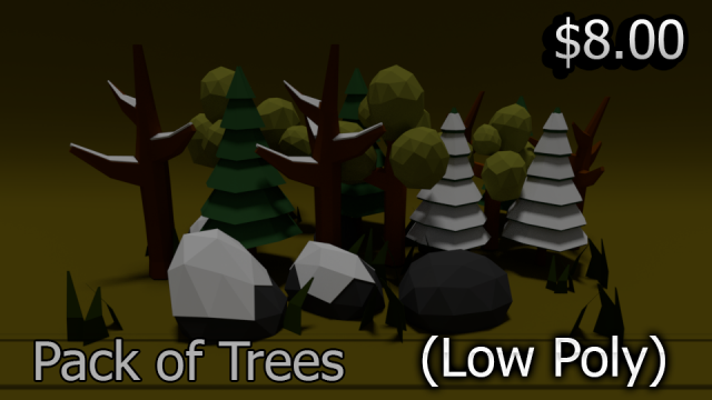 Pack of trees Low Poly 3D Model