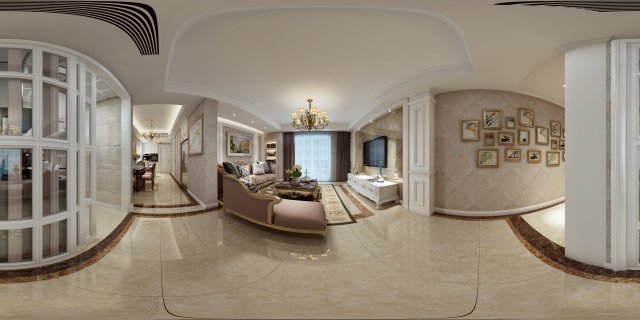 Panoramic Deluxe European Family Living Room Restaurant 17 3D Model