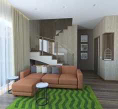 Great living room with a green color rug 3D Model