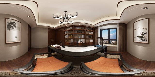 Panoramic 360 Antique Chinese Style Study Room 04 3D Model