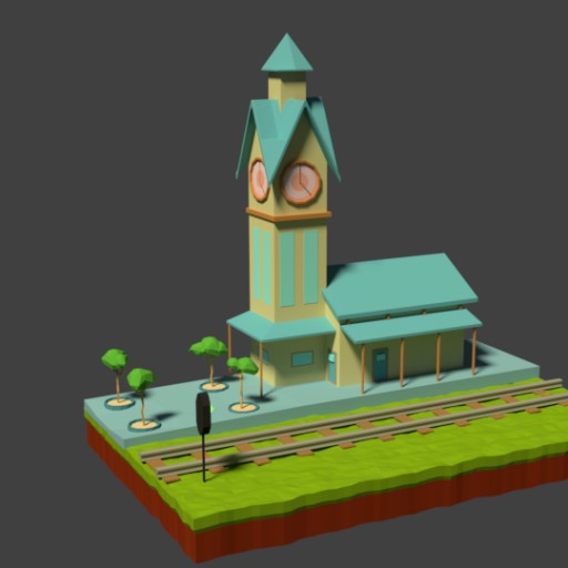 low poly small train station						 Free 3D Model