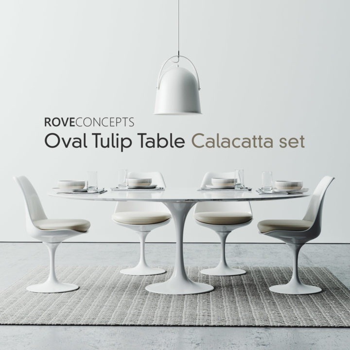 Oval Tulip Table 78″ Calacatta set 3D Model