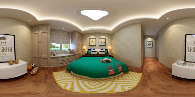 Panorama modern style family bedroom space 12 3D Model