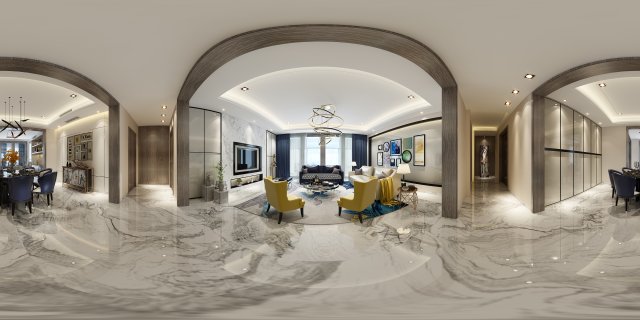 Panoramic Modern Style Living Room Restaurant Space 38 3D Model