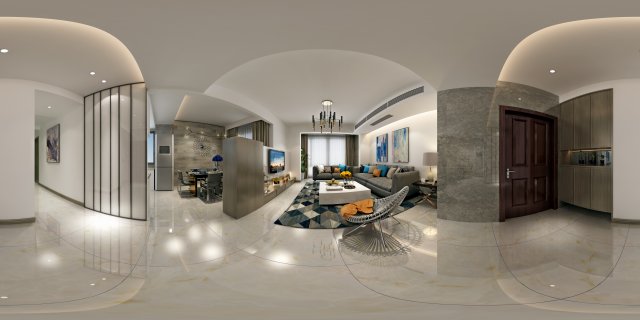 Panoramic Modern Style Family Living Room Restaurant 11 3D Model