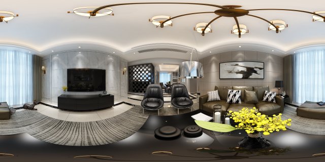 Panoramic Modern Style Living Room Restaurant Space 28 3D Model