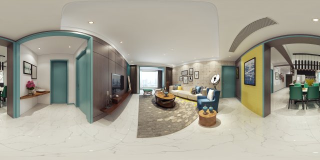 Panoramic Modern Style Family Living Room Restaurant 04 3D Model