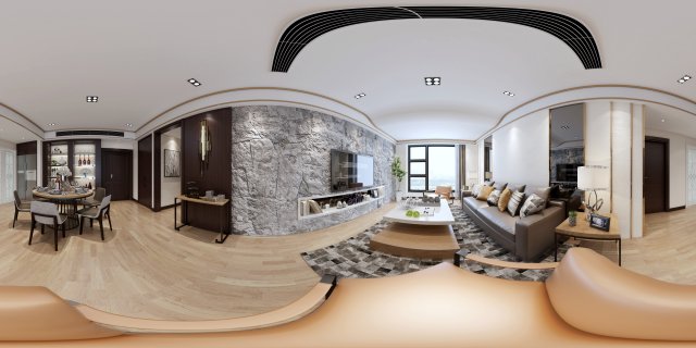 Panoramic Modern Style Living Room Restaurant Space 09 3D Model