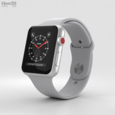 Apple Watch Series 3 42mm GPS + Cellular Silver Aluminum Case Fog Sport Band 3D Model