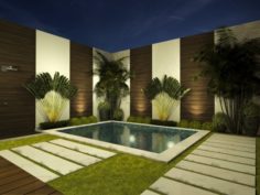 Swimming pool with landscaping 3D Model
