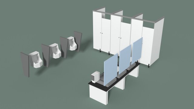 Low Poly Office Toilets 3D Model