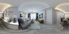 Panoramic Modern Style Living Room Restaurant Space 82 3D Model