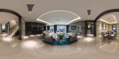 Panoramic Modern Style Living Room Restaurant Space 81 3D Model