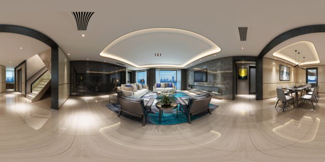 Panoramic Modern Style Living Room Restaurant Space 81 3D Model