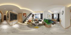 Panoramic Modern Style Living Room Restaurant Space 44 3D Model