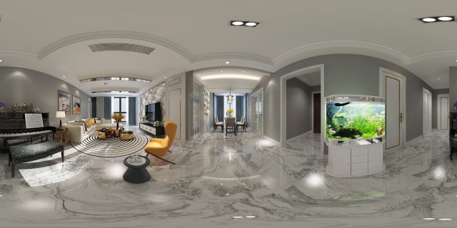 Panoramic Modern Style Living Room Restaurant Space 28 3D Model