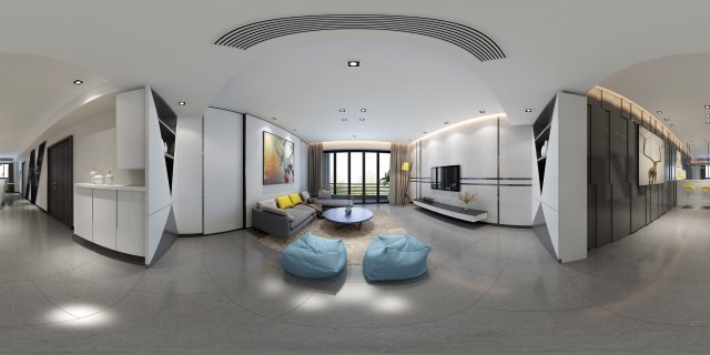 Panoramic Modern Style Family Living Room Restaurant 10 3D Model