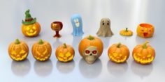 Halloween Pumpkins Packmiddle poly 3D Model