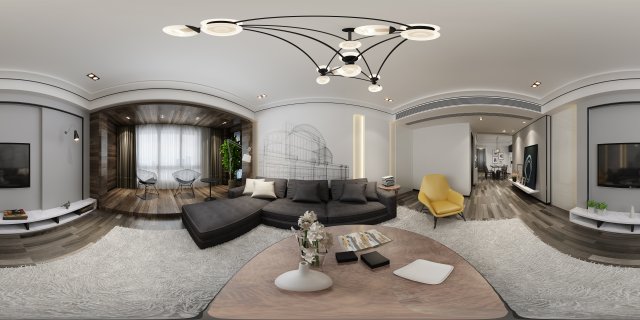 Panoramic Modern Style Living Room Restaurant Space 22 3D Model