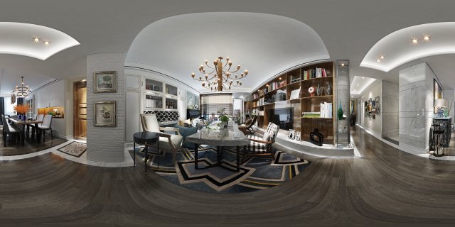 Panoramic Modern Style Living Room Restaurant Space 78 3D Model