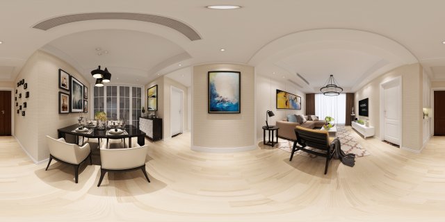 Panoramic Modern Style Living Room Restaurant Space 98 3D Model