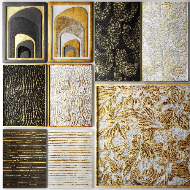 A collection of gold-plated paintings 3D Model