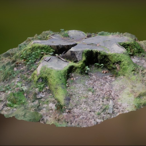 Big stump in a wood surrounded by grass and moss						 Free 3D Model