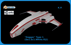 Space Ship Dagger Type 1 Se1-Sc1-White-PJ1 3D Model