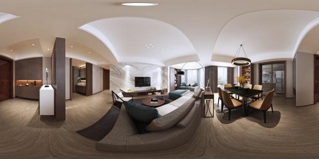 Panoramic Modern Style Living Room Restaurant Space 86 3D Model