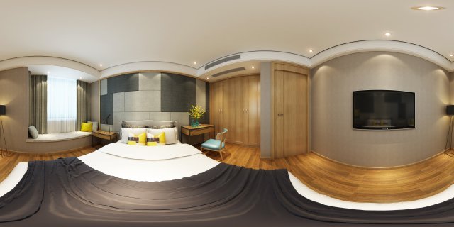 Panoramic Modern Style Family Bedroom Space 01 3D Model