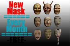 Japanese Mask Pack Noh Medieval Fantasy Edo Japan art wall decor 3D Model