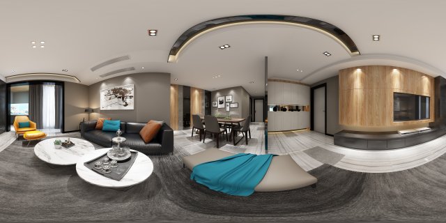 Panoramic Modern Style Living Room Restaurant Space 40 3D Model