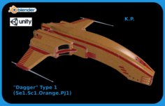Space Ship Dagger Type 1 Se1-Sc1-Orange-PJ1 3D Model