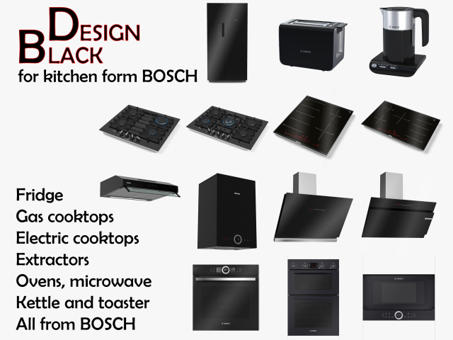 3D Black Appliance Collection For Kitchen 14 models 3D Model