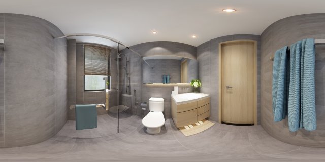 Panorama 360 modern style bathroom toilet space 01 3D Model