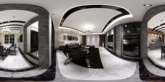Panoramic Modern Style Living Room Restaurant Space 89 3D Model