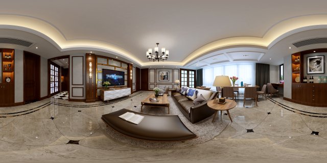 Panoramic Modern Style Living Room Restaurant Space 59 3D Model
