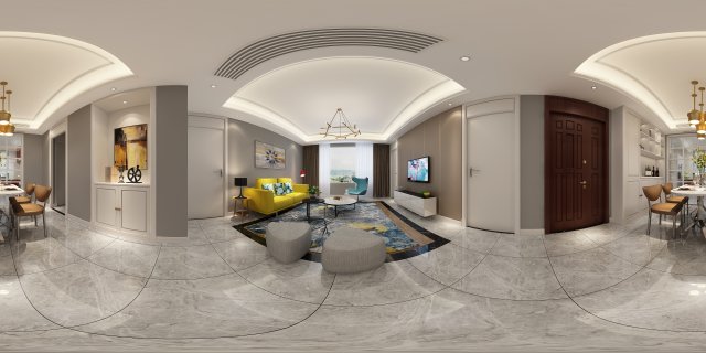 Panoramic Modern Style Living Room Restaurant Space 93 3D Model