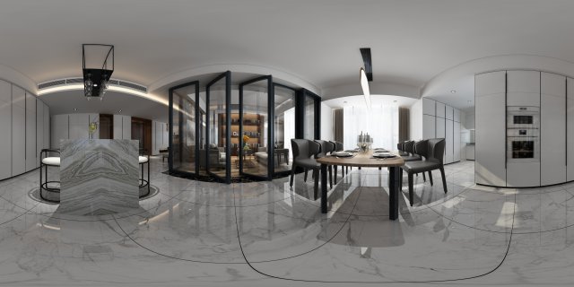 Panoramic Modern Style Living Room Restaurant Space 05 3D Model